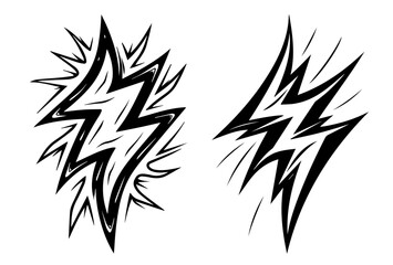 collection of lightning bolt designs in hand-drawn black vector illustration