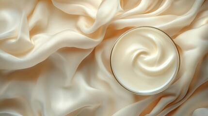 Obraz premium A glass of fresh milk seen from above, set against a white background.