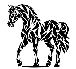 elegant horses in dynamic poses hand-drawn in black vector illustration