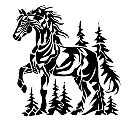 elegant horses in dynamic poses hand-drawn in black vector illustration