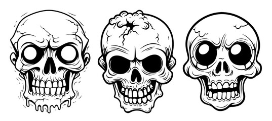 multiple skulls with bold linework in monochrome black vector design