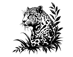 wild leopards in realistic hand-drawn ink style black vector