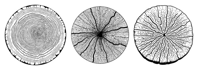 wood slices with growth rings in monochrome sketch black vector art © Luka