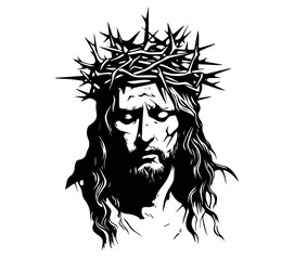 jesus christ portraits with spiritual expression black vector design