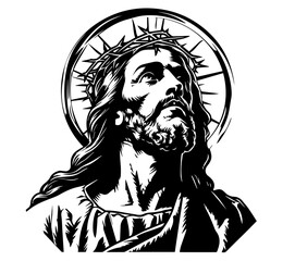 jesus christ portraits with spiritual expression black vector design