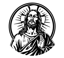 jesus christ portraits with spiritual expression black vector design