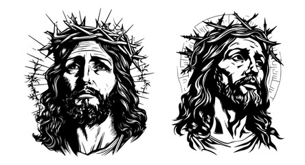 jesus christ portraits with spiritual expression black vector design