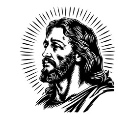 jesus christ portraits with spiritual expression black vector design