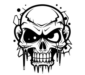realistic human skull design with cracks and shading