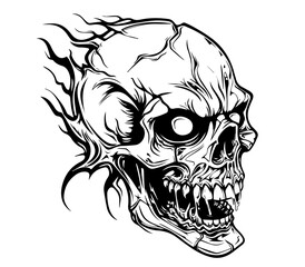 realistic human skull design with cracks and shading