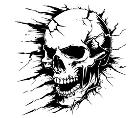 detailed skull with grunge splatter effect in hand-drawn black vector
