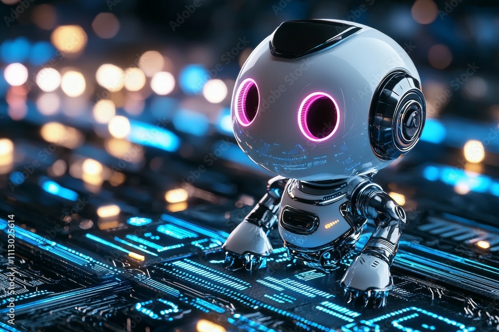 Poster a robot is standing on a circuit board