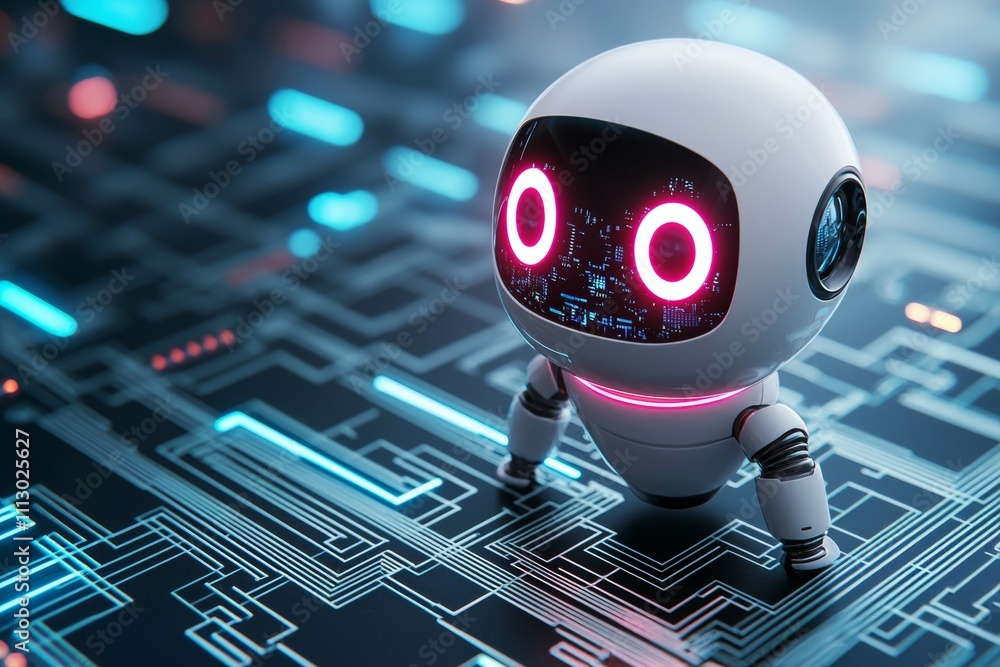 Poster a robot is standing on a circuit board