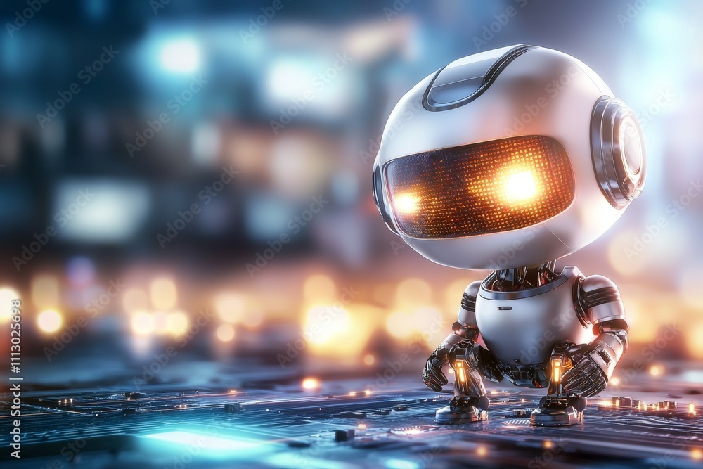Poster a robot is standing on a circuit board