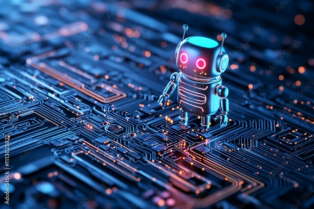 Poster a robot is standing on a circuit board