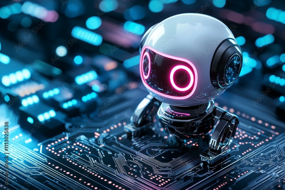 Poster a robot is sitting on a computer chip