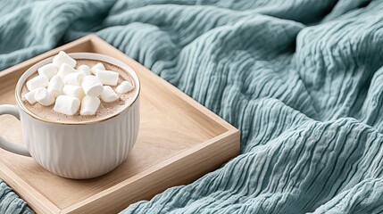 Coffee sits in a white mug near brown sugar cubes, scattered coffee beans, and a vase of flowers on a dark grey surface