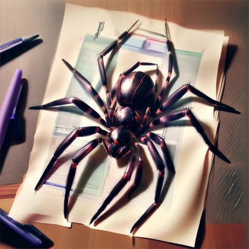 A large spider sitting on top of a piece of paper