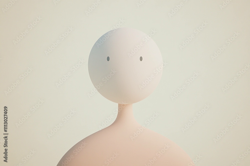 Poster minimalist 3d character with a round head and smooth body, featuring simple facial expressions again