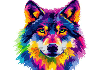 Naklejka premium Wolf in a multicolored style that combines nature and art