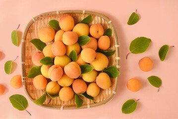 Fresh ripe sweet apricots, summer or autumn farm harvest, healthy diet vegetarian food, selective focus, shallow DOF
