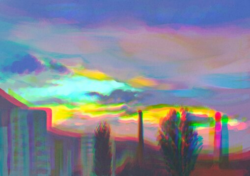 Sunset over city