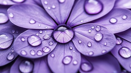 Violet petal with droplets, intricate botanical close-up, water theme