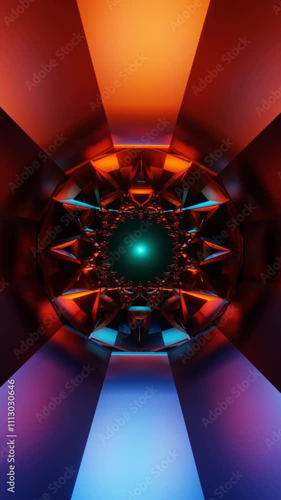 Poster vertical video of a rhythmic neon loop featuring spinning geometric patterns