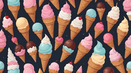 Obraz premium Colorful Ice Cream Cones Pattern Delicious Summer Treat