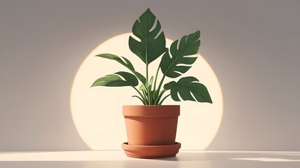 Obraz premium Monstera Plant in Terracotta Pot Basking in Sunlight