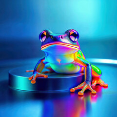 Fluorescent Frog on Display with Science Background