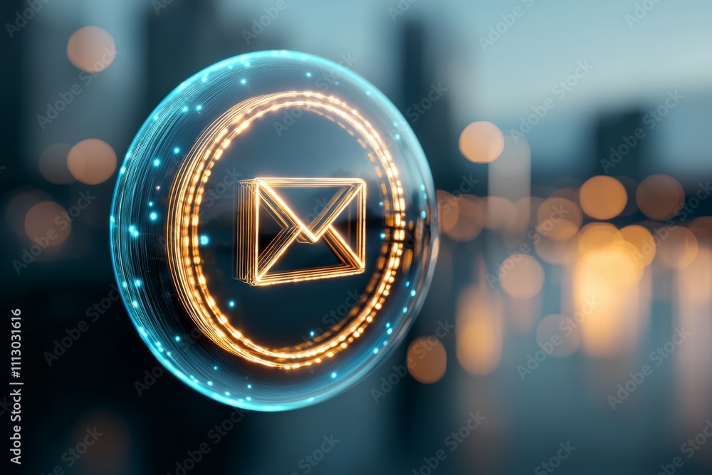 Poster a glowing envelope is displayed in a blue and orange color scheme