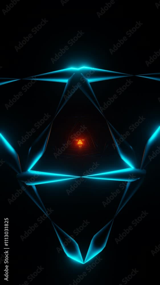 Poster vertical video of endless background with rotating abstract shapes and light effects