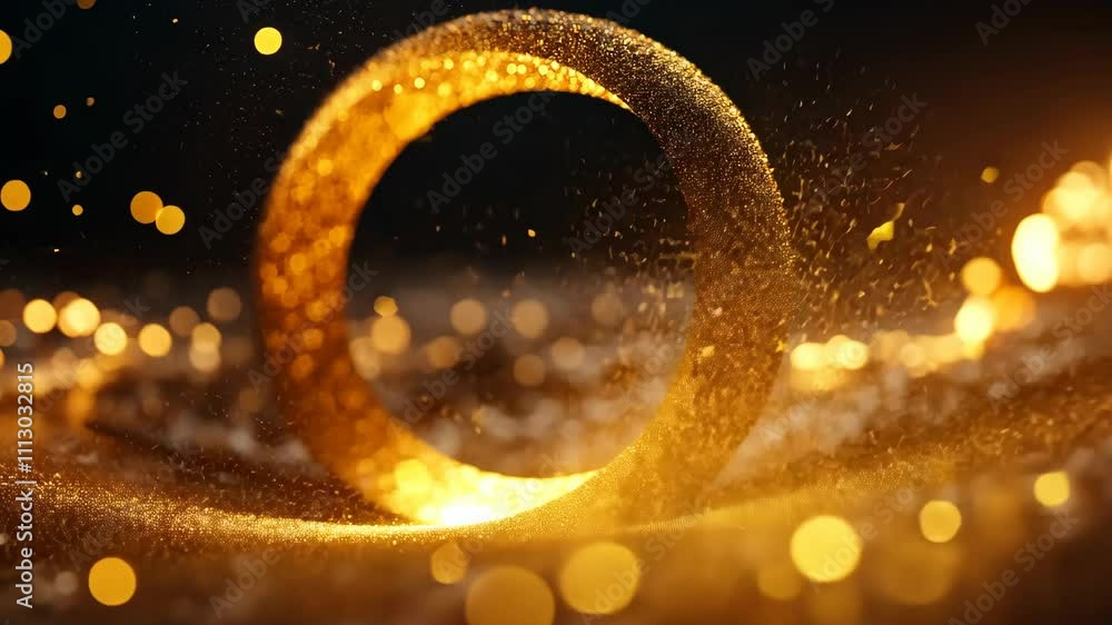 Poster sparkling golden ring amidst shimmering particles in a dark environment creates a captivating visual