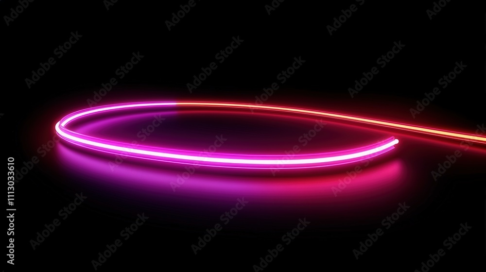 Poster glowing neon line forms abstract shape in dark background