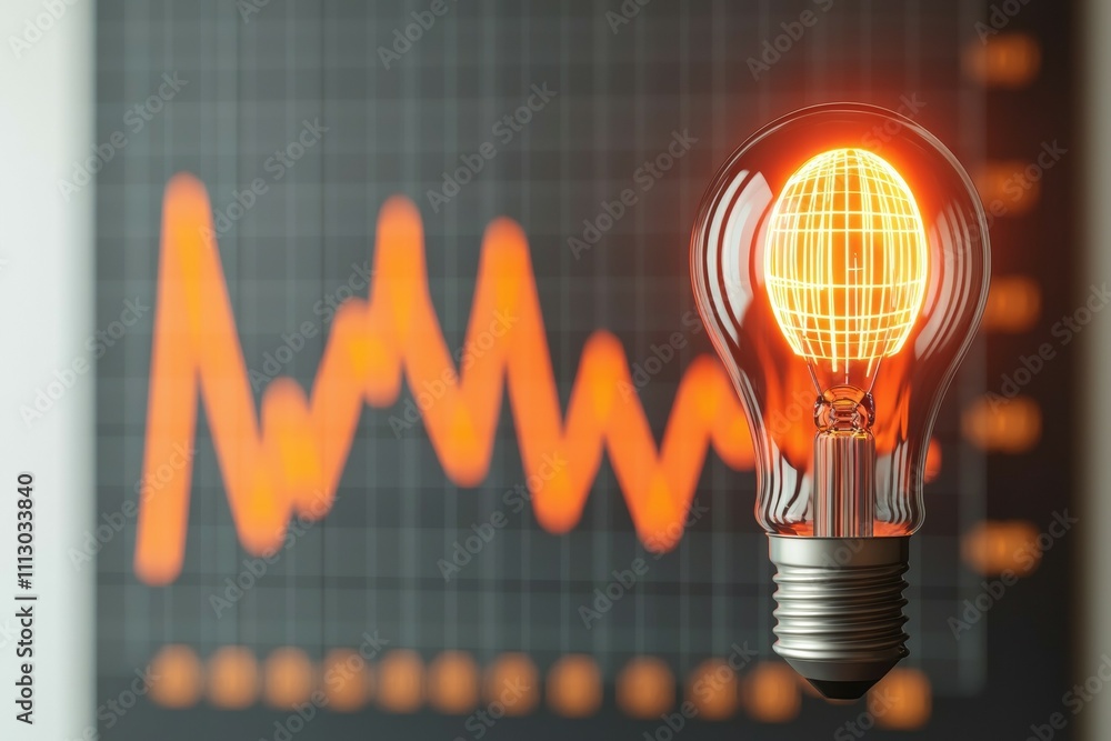 Aufkleber a light bulb is lit up and is placed in front of a graph