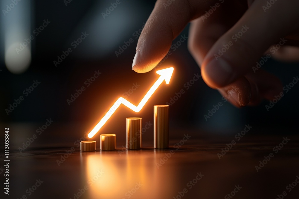 Poster a hand is pointing to a graph with a rising line