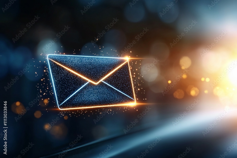 Poster an envelope with a bright orange stripe is lit up in a dark background