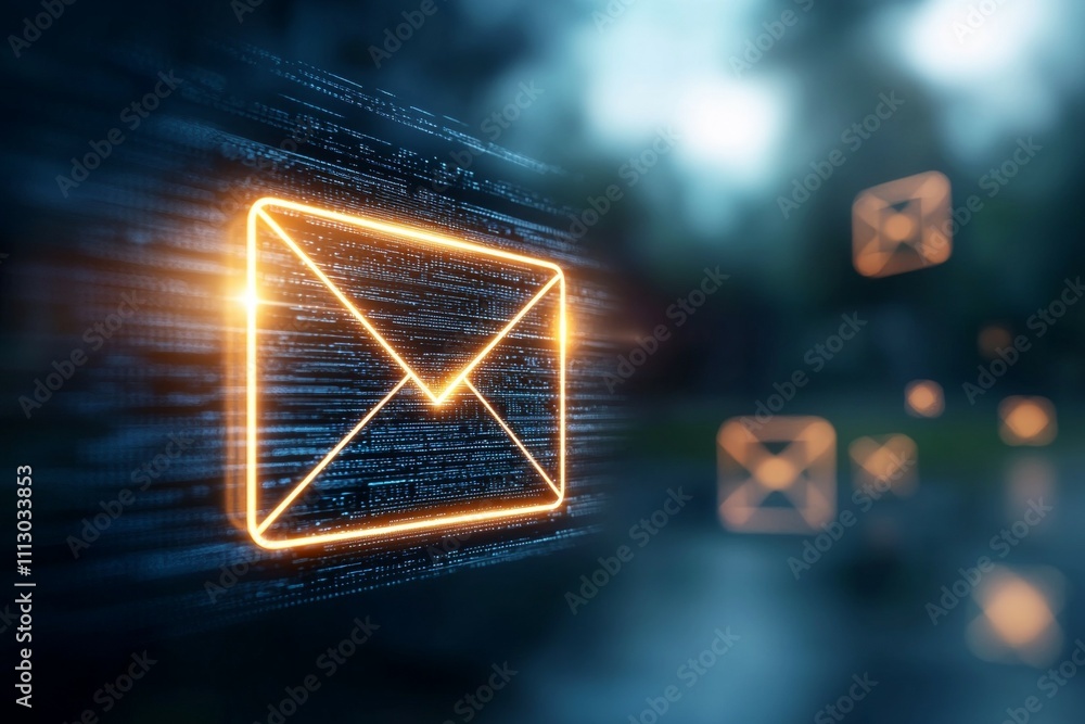 Poster a series of glowing envelopes, each with a different color and design