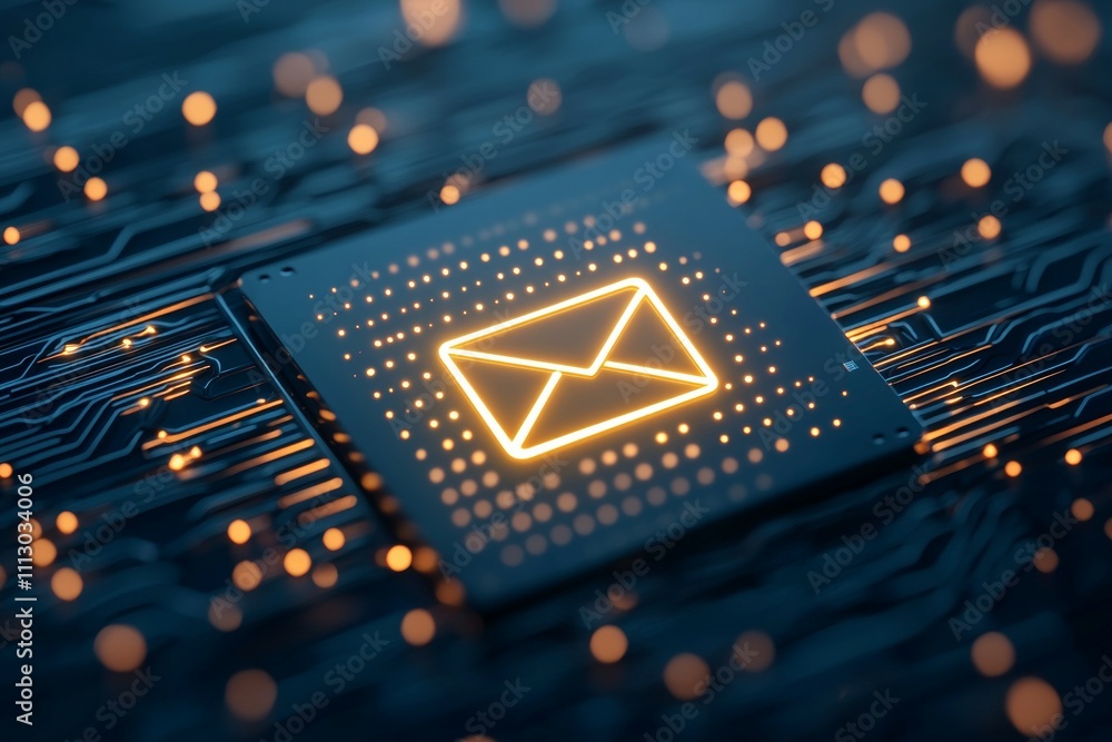 Poster a computer chip with an envelope on it
