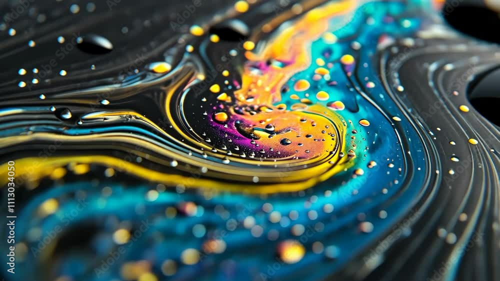 Poster vivid abstract patterns created by oil and water with vibrant colors and textures in a mesmerizing s