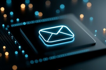 A computer chip with a glowing envelope on it