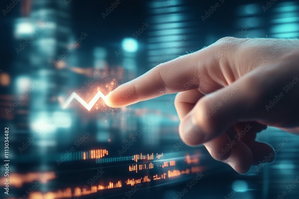 Poster a hand pointing at a graph with a line that is not straight