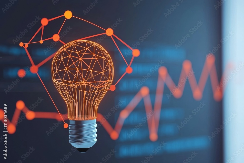 Poster a light bulb is lit up in front of a graph