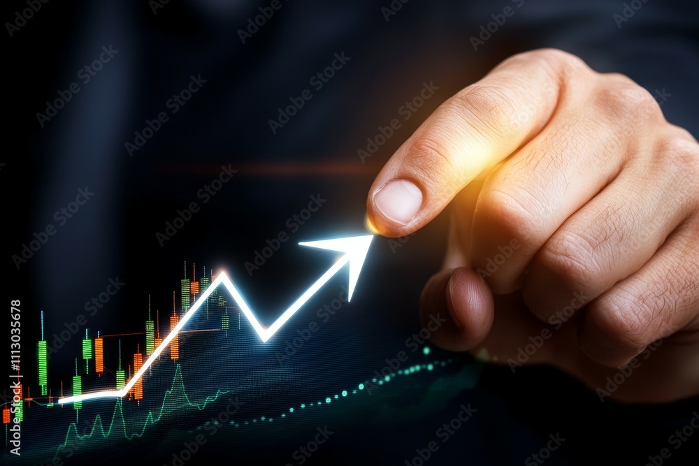 Poster a hand is pointing to a graph with a rising arrow