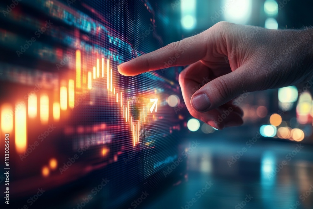 Poster a hand is pointing at a graph with a green arrow
