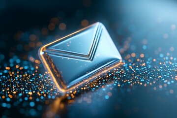 A shiny, metallic envelope with a blue background