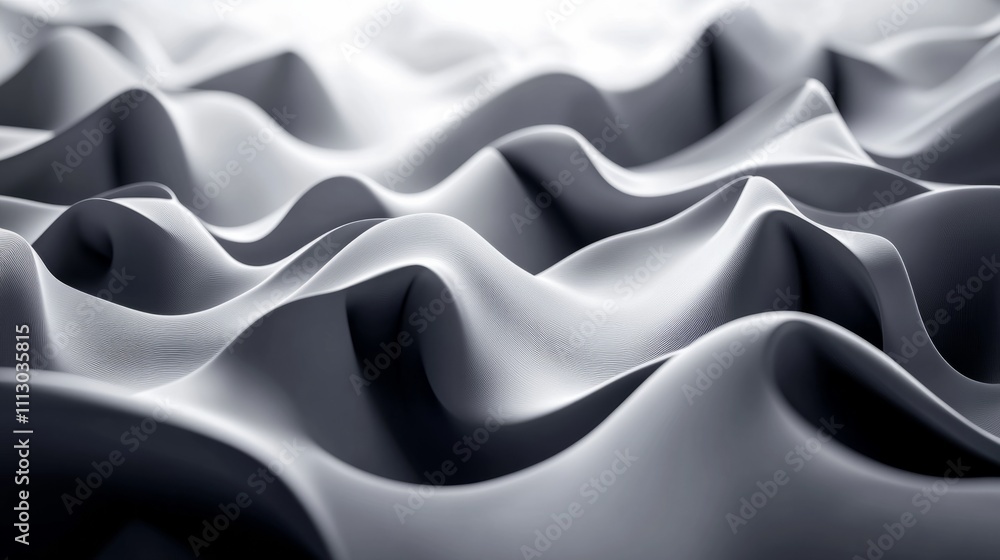 Aufkleber a minimalistic 3d background with dynamic, fluid shapes moving in synchronized waves, in subtle mono