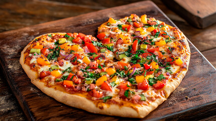 Heart-Shaped Pizza with Colorful Toppings