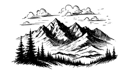 artistic sketch of a scenic mountain range – black vector